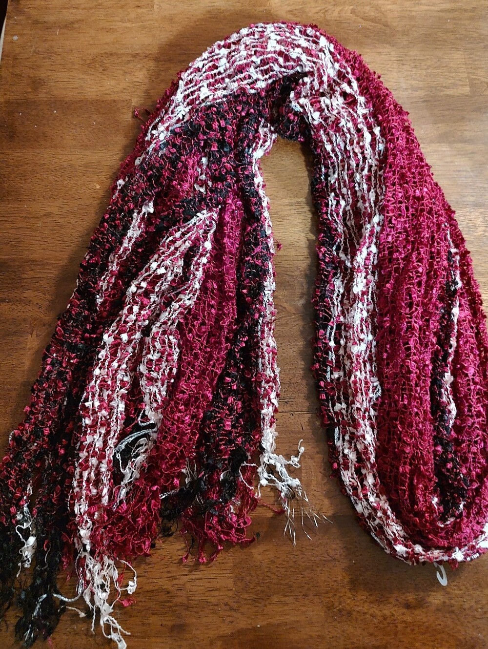 Textured Burgundy, Black & White Fashion Scarf - Women Accessories